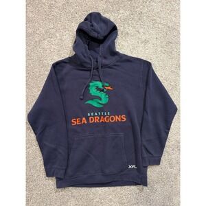 XFL Hoodie Mens Large Navy Seattle Sea Dragons Pullover Graphic Sweatshirt Logo
